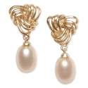 Cultured Freshwater Pearl (7 x 9mm) Love Knot Drop Earrings in 18k Gold-Plated Sterling Silver