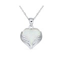 Framed White Opal Heart Shaped Angel Wing Necklace Pendant