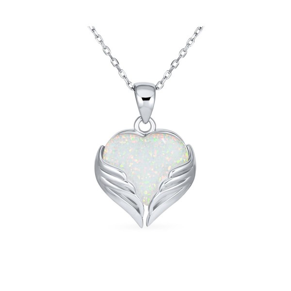 Framed White Opal Heart Shaped Angel Wing Necklace Pendant