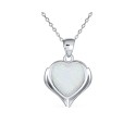 Framed White Opal Heart Shaped Angel Wing Necklace Pendant