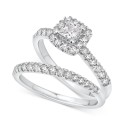 Diamond Princess Halo Bridal Set (1 ct) in 14k White or Yellow Gold