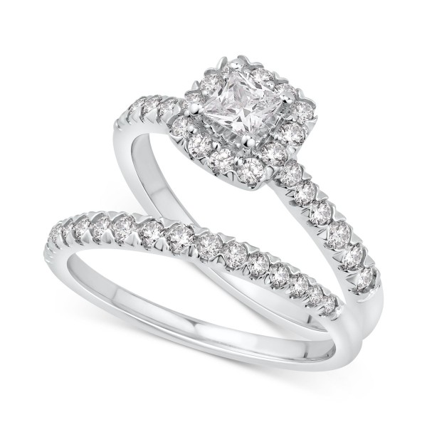 Diamond Princess Halo Bridal Set (1 ct) in 14k White or Yellow Gold