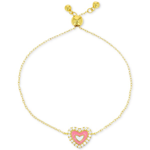 Cubic Zirconia Pink Enamel Heart Bracelet