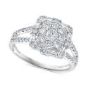 Baguette Halo Cluster Engagement Ring (1-1/20 ct) in 14k White Gold