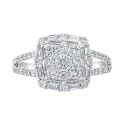 Baguette Halo Cluster Engagement Ring (1-1/20 ct) in 14k White Gold