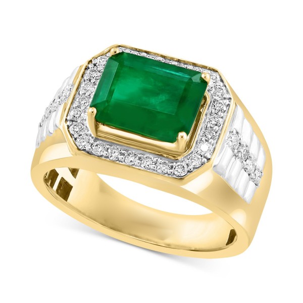 Men's Emerald (3 ct) & Diamond (1/2 ct) Ring in 14k Gold