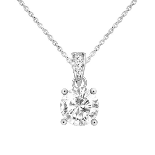 Cubic Zirconia Solitaire Pendant Necklace, 16