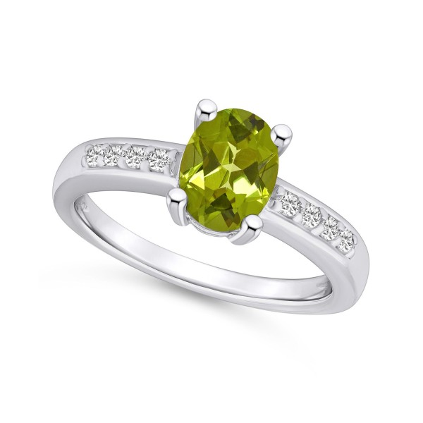 Peridot and Diamond Ring (1-1/3 ctt.w and 1/8 ctt.w) 14K White Gold