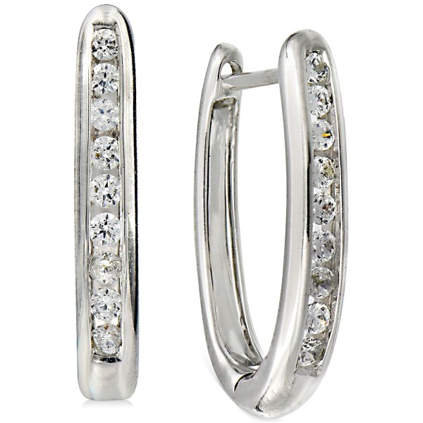 Diamond Small Hoop Earrings (1/4 ct) in 14k White Gold-Plated Sterling Silver, 0.63