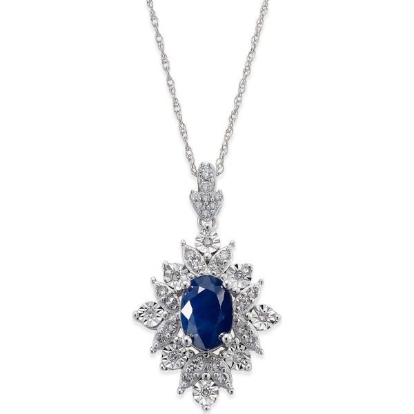 Sapphire (1 ct) and Diamond (1/5 ct) Pendant Necklace in 14k White Gold