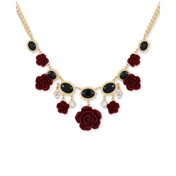 Gold-Tone Jet Stone & Flower Statement Necklace, 18