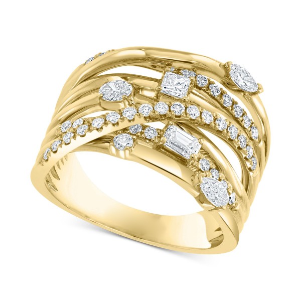 Diamond Multi-Shape Multirow Crossover Ring (1 ct) in 14k Gold