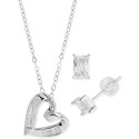 2-Pc. Set Cubic Zirconia Baguette Heart Pendant Necklace