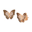 Chocolate Diamond (5/8 ct) & Vanilla Diamond (1/10 ct) Butterfly Stud Earrings in 14k Rose Gold