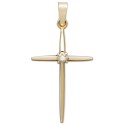 14k Yellow Gold Pendant, Diamond Accent Slim Line Cross