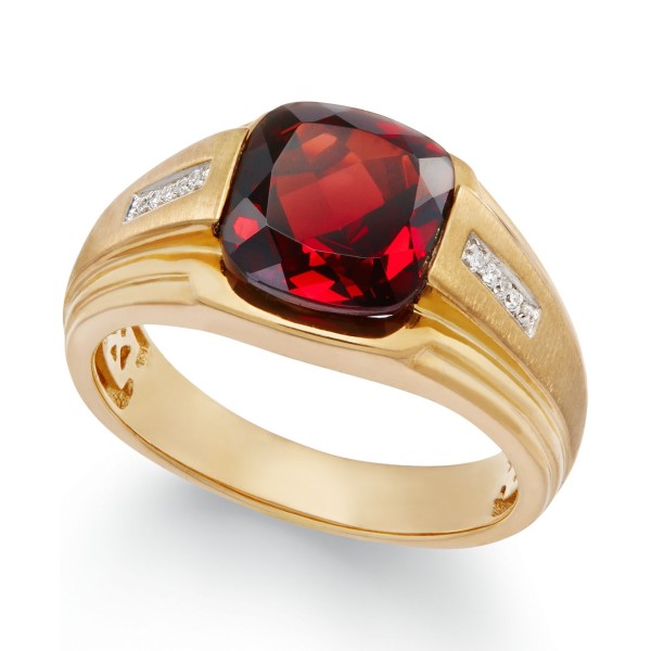 Men's Garnet (5 ct) and Diamond Accent Ring in 10k Gold