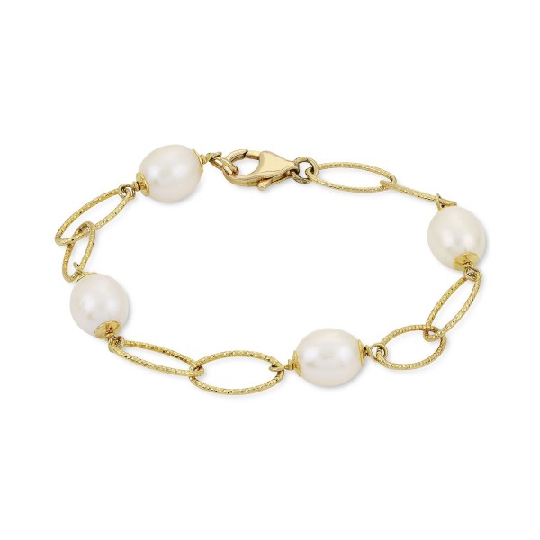 Pearl (8-1/2 - 9mm) Link Bracelet in 14k Gold-Plated Sterling Silver