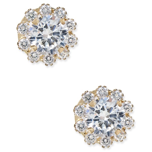 Cubic Zirconia Halo Stud Earrings in 10k Gold