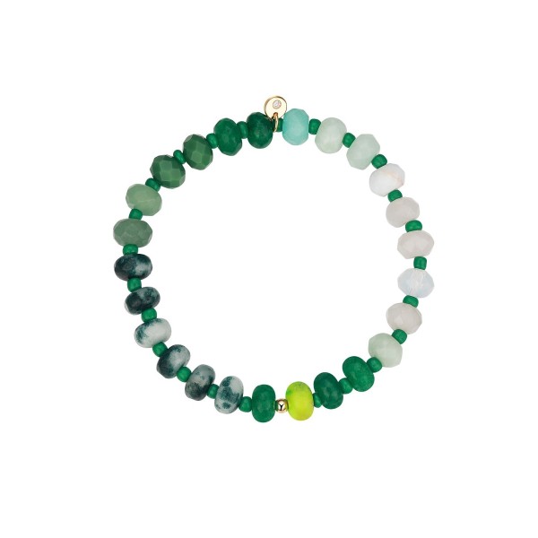 Dyed Jade Stone and Green Glass Beaded Stretch Bracelet