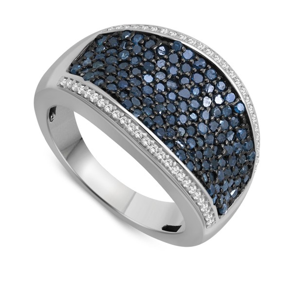 Blue Diamond (7/8 ct) & White Diamond (1/8 ct) Pavé Ring