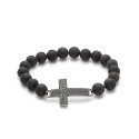 Men's Lava Rock Antiqued Cross Bead Bracelet