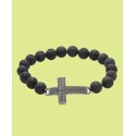 Men's Lava Rock Antiqued Cross Bead Bracelet