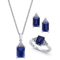 Blue Sapphire (5 ct) and White Sapphire (3/8 ct) Jewelry Set