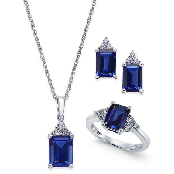 Blue Sapphire (5 ct) and White Sapphire (3/8 ct) Jewelry Set