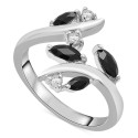 Onyx & White Topaz (1/6 ct) Marquise Bypass Ring