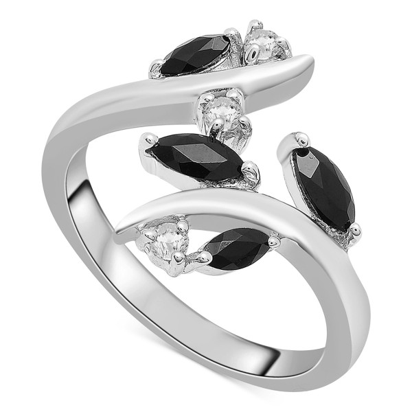 Onyx & White Topaz (1/6 ct) Marquise Bypass Ring