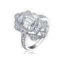 Exquisite Sterling Silver Rhodium-Plated Cubic Zirconia Cocktail Ring