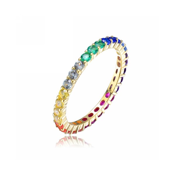 Sterling Silver 14K Gold Plating Cubic Zirconia Multicolored Eternity Ring