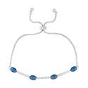 Sapphire and Cubic Zirconia Oval Adjustable Bracelet in Fine Silver Plate