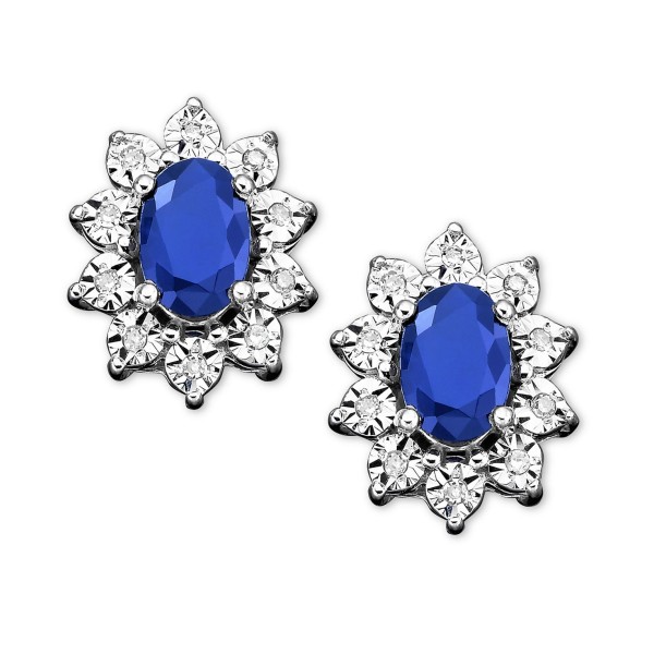 Sapphire (1-1/3 ct) and Diamond Accent Stud Earrings in 10k