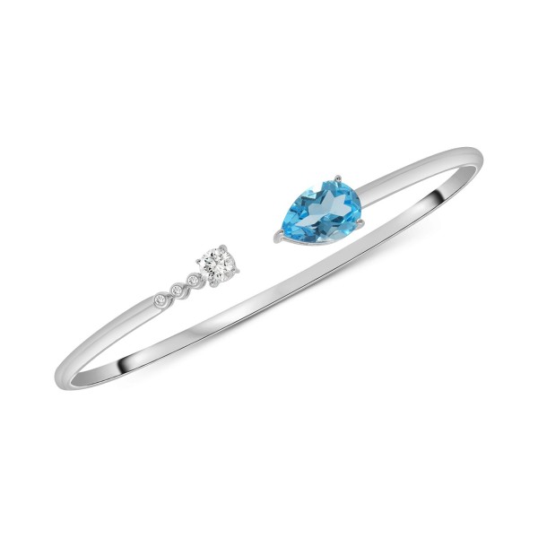 Sky Blue Topaz (2-3/4 ct) & White Sapphire (3/8 ct) Cuff Bangle Bracelet