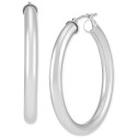 Polished Tube Hoop Earrings in 14k White Gold (40mm)