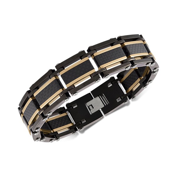 Two-Tone Square Link Bracelet in Black & Gold Ion-Plated Stainless Steel