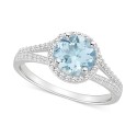 Aquamarine (1-1/4 ct) & Diamond (1/4 ct) Halo Split Shank Ring