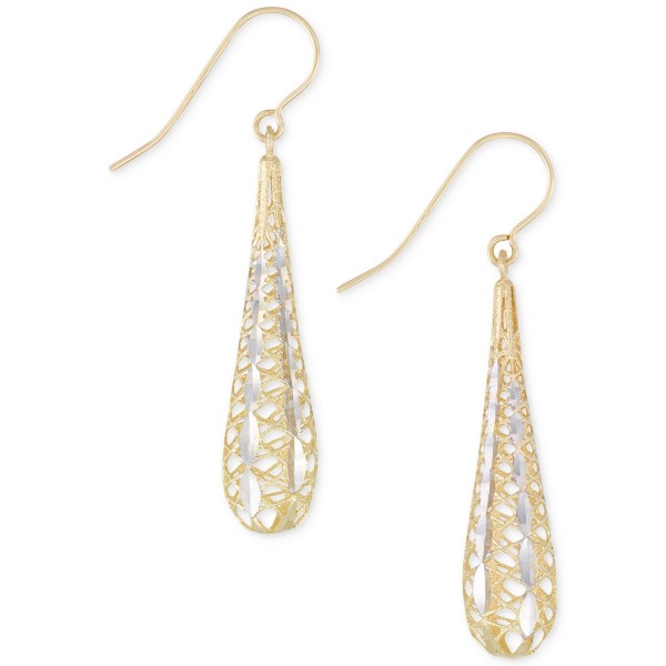 Teardrop Two-Tone Openwork Drop Earrings In 14k Gold and White Gold