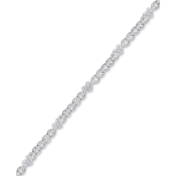 Diamond Accent Leaf & Heart Link Bracelet in Silver-Plate