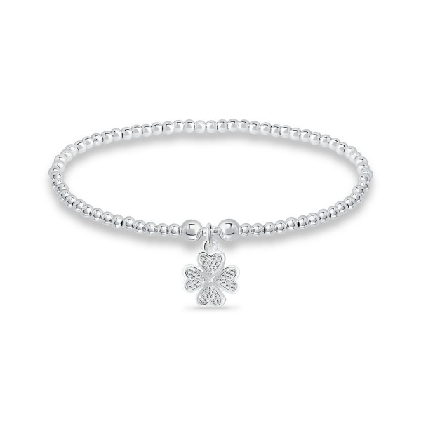 Bead Flower Charm Bracelet in Silver Plate