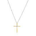 Diamond Accent Cross Pendant in 14k Yellow Gold over Sterling Silver