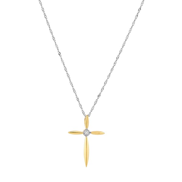 Diamond Accent Cross Pendant in 14k Yellow Gold over Sterling Silver