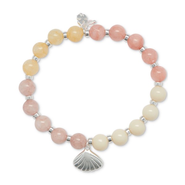 Silver-Tone Shell Charm Crystal Beaded Stretch Bracelet