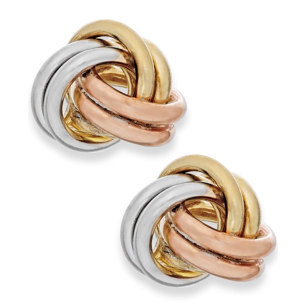 Tri-Tone Love Knot Stud Earrings in 10k Gold