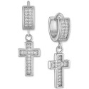 Cubic Zirconia Dangle Cross Huggie Hoop Earrings