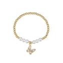 Simulated Imitation Pearl and Cubic Zirconia Butterfly Charm Stretch Bracelet