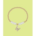 Simulated Imitation Pearl and Cubic Zirconia Butterfly Charm Stretch Bracelet