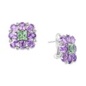 Pink Amethyst (6-3/8 ct) & Green Quartz (3-1/20 ct) Flower Stud Earrings