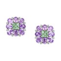 Pink Amethyst (6-3/8 ct) & Green Quartz (3-1/20 ct) Flower Stud Earrings